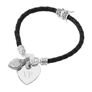 Things Remembered Black Braided Leather Heart Bracelet NWT & Box